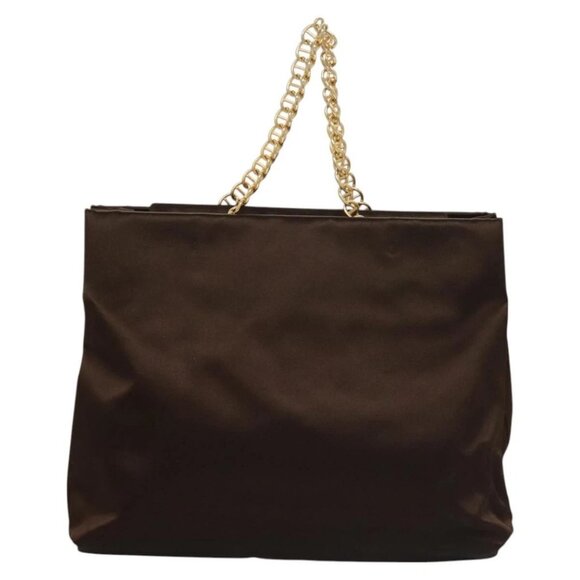 PRADA Chain Tote Bag Satin Brown Gold Auth 127862 - Picture 2 of 16